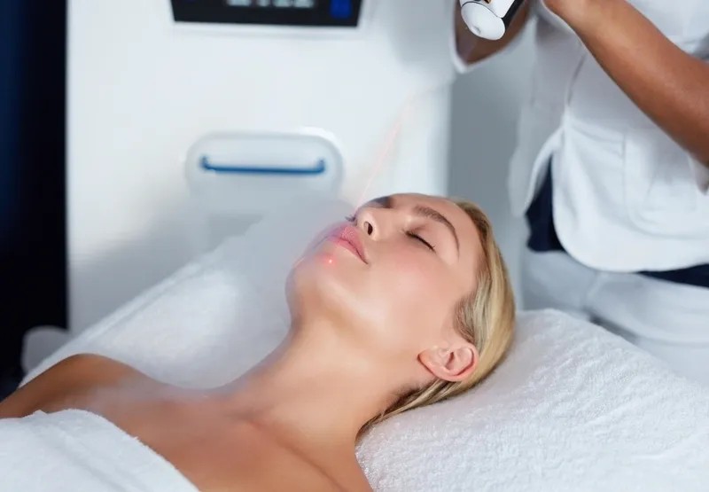 A woman getting her face washed in the spa.