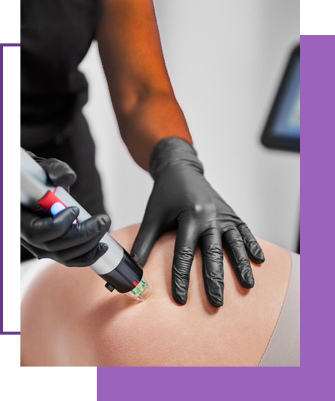 A person in black gloves is using an electric device to remove the skin.